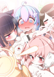  5girls airi_(blue_archive) animal_ears black_hair blonde_hair blue_archive blue_eyes blush breast_sucking brown_hair cat_ears food_on_body group_sex hair_ornament halo highres hitotose_rin icing kazusa_(blue_archive) licking loli multicolored_hair multiple_girls natsu_(blue_archive) nude nyotaimori pastry_bag pink_eyes pink_hair red_eyes reisa_(blue_archive) sweat teamwork yoshimi_(blue_archive) yuri  rating:Explicit score:71 user:danbooru