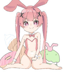  &gt;:) 1girl animal_ears bare_arms bare_shoulders barefoot bow bowtie closed_mouth collar commentary_request covered_navel detached_collar doughnut fake_animal_ears female_focus food full_body hair_ornament highres ice_cream ice_cream_cone kapuru_0410 leotard loli looking_at_viewer macaron playboy_bunny purple_eyes rabbit_ears red_bow red_bowtie red_hair sitting smile soft_serve solo tanemura_koyori twintails v-shaped_eyebrows wariza watashi_ni_tenshi_ga_maiorita! white_background white_collar wing_collar wrist_cuffs x_hair_ornament  rating:Sensitive score:21 user:danbooru