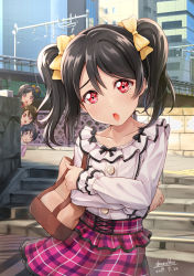 10s 1boy 2019 3girls artist_name bag black_hair blouse blush bow brother_and_sister brown_hair building crossed_arms dated day hair_between_eyes hair_bobbles hair_bow hair_ornament handbag head_tilt highres light_blush looking_at_viewer love_live! love_live!_school_idol_festival love_live!_school_idol_project medium_hair multiple_girls open_mouth outdoors peeking red_eyes shamakho shirt short_hair siblings side_ponytail sisters skirt solo_focus stairs standing twintails white_shirt yazawa_cocoa yazawa_cocoro yazawa_cotaro yazawa_nico yellow_bow rating:General score:26 user:Qwertyuiop999