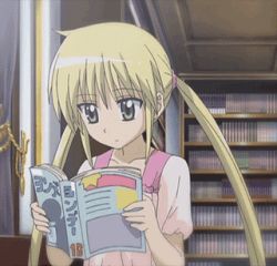  1girl :d animated animated_gif blonde_hair blush book comic crying green_eyes hayate_no_gotoku! laughing long_hair looping_animation lowres open_book open_mouth reading sanzen&#039;in_nagi smile solo tears twintails  rating:Sensitive score:18 user:translator