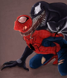  2boys arms_behind_back asphyxiation clothed_sex fangs kneeling male_focus marvel multiple_boys open_mouth rape saliva sex spider-man strangling tagme tongue tongue_out torn_clothes venom_(marvel) yaoi  rating:Explicit score:43 user:zoog13