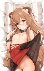 1girl aged_down animal_ear_fluff animal_ears arched_back blush breasts breasts_out brown_hair chest_tattoo cleft_of_venus clothes_lift clothes_pull collar covered_navel cowboy_shot cuddly_octopus dakimakura_(medium) dress dress_lift dress_pull erogaki eyes_visible_through_hair female_focus from_above hair_between_eyes hair_tubes kyuri_tizu kyuritizu lifting_own_clothes linea_alba loli long_hair looking_at_viewer lying nipples on_back pink_eyes pussy raccoon_ears raccoon_girl raccoon_tail raphtalia slave small_breasts smile smug solo tail tareme tate_no_yuusha_no_nariagari tattoo thigh_gap uncensored very_long_hair rating:Explicit score:522 user:pinkythefrop22