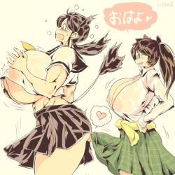  2girls animal_ears blush breasts brown_eyes brown_hair bulge covered_erect_nipples cow_ears cow_tail curvy erection erection_under_clothes futa_with_female futanari gigantic_breasts glasses green_eyes grin hataraki_ari huge_breasts junko_(hataraki) large_penis limon motion_lines multiple_girls nipples no_bra open_clothes open_mouth open_shirt original penis penis_peek round_eyewear see-through shirt smile standing surprised tail thick_thighs thighs twintails underboob  rating:Explicit score:151 user:ThickCocksNThickLadies