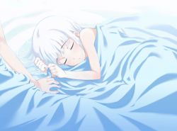  1girl game_cg male_hand shiraki_aeka short_hair sleeping white_hair yume_miru_kusuri  rating:Sensitive score:11 user:Gvozd