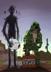  camouflage creeper enderman explosive formal glowing glowing_eyes jacket minecraft necktie personification suit tnt  rating:Sensitive score:51 user:duratote
