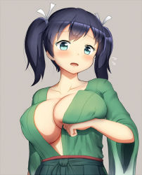 10s 1girl black_hair blush breast_lift breasts center_opening cleavage collarbone covered_erect_nipples eyebrows flying_sweatdrops hair_ribbon hakama hakama_skirt japanese_clothes kantai_collection kimono large_breasts long_sleeves looking_at_viewer maku_ro motion_lines no_bra ribbon skirt solo souryuu_(kancolle) twintails unaligned_breasts upper_body wide_sleeves rating:Questionable score:31 user:danbooru