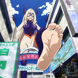  1girl blonde_hair boku_no_hero_academia feet foot_focus giant giantess lewdsaiga long_hair mount_lady solo toes 
