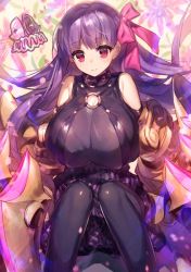 10s 1girl black_pantyhose breasts chocoan fate/extra fate/extra_ccc fate_(series) hair_ribbon huge_breasts large_breasts long_hair looking_at_viewer pantyhose passionlip_(fate) purple_eyes purple_hair ribbon solo thighhighs rating:Sensitive score:17 user:danbooru
