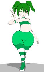 1girl ass choker flat_chest green_eyes green_hair green_nails huge_ass looking_at_viewer smile solo strapless striped_clothes striped_thighhighs tagme thick_thighs thighhighs thighs tube_top twintails wide_hips zonen404