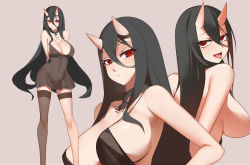 10s 1girl :p arms_behind_back back-to-back bad_id bad_pixiv_id battleship_princess black_dress black_hair black_thighhighs blush breasts cleavage closed_mouth collarbone covered_erect_nipples dress eyelashes frown glowing glowing_eyes hair_between_eyes horns kantai_collection large_breasts legs_apart long_hair looking_at_viewer multiple_views open_mouth out-of-frame_censoring red_eyes short_dress sideboob simple_background single_thighhigh skin-covered_horns skin_tight sleeveless sleeveless_dress smile spaghetti_strap standing thigh_strap thighhighs tongue tongue_out topless very_long_hair yostxxx rating:Questionable score:49 user:danbooru