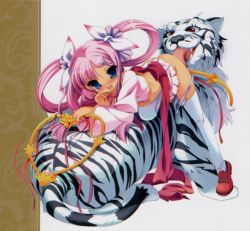  00s 1girl ass bestiality blue_eyes blush interspecies koihime_musou licking loli long_hair panties panties_around_leg pink_hair purple_hair ribbon scan scan_artifacts solo sonshoukou striped_clothes striped_panties thighhighs tiger tongue twintails underwear youta  rating:Questionable score:46 user:danbooru