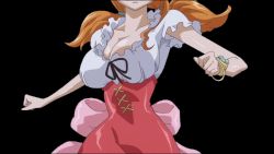  1girl animated animated_gif bouncing_breasts breasts cleavage highres jiggle large_breasts nami_(one_piece) nami_(one_piece)_(whole_cake_island) one_piece running  rating:Sensitive score:21 user:mso