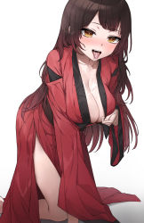 1girl absurdres breasts cleavage cum cum_on_body cum_on_breasts cum_on_upper_body hair_between_eyes highres hololive korogoro_(mago0057) large_breasts legs long_hair red_robe roboco-san solo yellow_eyes rating:Sensitive score:21 user:danbooru