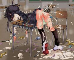  1girl aftersex ahoge anal anal_ejection anal_object_insertion asashio_(kancolle) ass ball banana banana_peel baseball bdsm black_footwear black_hair black_socks bondage bound bukkake chair chalkboard clarinet classroom clothes_lift cum cum_dump cum_from_ass cum_in_ass cum_on_body cum_on_floor cum_on_legs cum_on_lower_body desk dress_shoes enema enema_ejection eraser female_focus flute food from_behind fruit full_body golf_ball green_panties instrument jump_rope kantai_collection kneehighs long_hair long_sleeves looking_down lube_bottle lying narumiya_(narumiya) object_insertion on_desk on_stomach paintbrush panties panty_pull pen pleated_skirt pussy pussy_juice restrained rope ruler school_chair school_desk school_uniform shaking shirt shoe_dangle shoes skirt skirt_lift socks solo stationary_restraints trembling twitching underwear uwabaki very_long_hair white_shirt  rating:Explicit score:297 user:Sexy.Beast