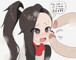  1girl 2boys black_eyes black_hair black_shirt blush cheek_press dot_nose drooling empty_eyes english_text excited facejob forehead group_sex heart heart-shaped_pupils hetero highres imminent_fellatio kunoichi kunoichi_tsubaki_no_mune_no_uchi large_penis loli long_hair looking_at_penis matching_hair/eyes mind_break mmf_threesome moaning multiple_boys naughty_face open_mouth penis penis_close_to_face penis_on_face ponytail portrait red_scarf saliva scarf shirt simple_background solo_focus symbol-shaped_pupils threesome tongue tsubaki_(kunoichi_tsubaki_no_mune_no_uchi) uncensored veins veiny_penis white_background white_shirt young_savage  rating:Explicit score:98 user:Only_Kemonomimi