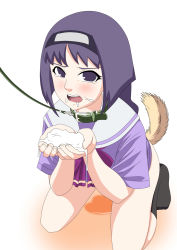 1girl animal_collar belt_collar black_socks boruto:_naruto_next_generations braid buckle collar cum cupping_hands dog_tail eyebrows facial female_focus fingernails forehead_protector green_collar highres kakei_sumire kneeling leash loli looking_at_viewer naruto_(series) no_pupils no_shoes nose open_mouth own_hands_together peeing purple_hair short_hair simple_background socks solo tail tears teeth tongue upper_teeth_only white_background rating:Explicit score:32 user:Chytharo