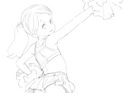  1girl ass blush cheerleader female_focus flat_chest loli looking_at_viewer looking_back monochrome np_(slipbounds) simple_background sketch solo tagme upper_body 