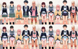  5girls :o animal_hair_ornament animal_print before_and_after bike_shorts bike_shorts_under_skirt black_bike_shorts black_hair black_shorts black_socks blazer blonde_hair blue_bow blue_eyes blue_jacket blush bow bow_panties bowtie boyshort_panties brown_hair classroom closed_eyes clothes_lift crying diaper dog_print duck_hair_ornament embarrassed female_focus glasses green_bow green_skirt gyaru hair_ornament heart heart_print highres indoors infirmary jacket kneehighs lifting_own_clothes loli long_hair long_sleeves looking_at_viewer loose_socks multiple_girls multiple_views no_pants open_mouth panties pee pee_stain peeing peeing_diaper peeing_self pink_bow pink_eyes pink_hair plaid plaid_bow plaid_skirt pleated_skirt print_clothes print_diaper print_panties print_thong print_underwear pull-up_diaper purple_panties purple_panties red_eyes school school_uniform serafuku shirt shoes short_hair shorts siblings skirt skirt_lift socks standing star_(symbol) star_print striped sweat sweater tears thighhighs thong tiger_panties tiger_stripes tsuttsu twins two_side_up underwear wet wet_clothes wet_diaper white_panties white_shirt white_socks yellow_eyes  rating:Explicit score:160 user:mors112