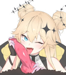  1girl animal_penis archived_source bestiality black_gloves blonde_hair blue_eyes blush commentary dog dog_penis double_bun drawfag english_commentary fang fellatio fingerless_gloves fingernails gloves hair_between_eyes hair_bun highres kaneko_lumi licking licking_penis lipstick_mark lipstick_mark_on_penis long_hair looking_at_viewer one_eye_closed open_mouth oral penis phase_connect pov pov_crotch simple_background tongue tongue_out virtual_youtuber white_background  rating:Explicit score:329 user:danbooru
