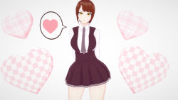  1girl androssi_zahard between_breasts breasts bright_background brown_hair collarbone gm_kun heart horns large_breasts legs looking_at_viewer necktie necktie_between_breasts orange_eyes short_hair single_horn slender solo thick_thighs thighs tower_of_god  rating:Sensitive score:5 user:VIZMEDI