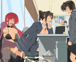  5girls ahegao bad_id bad_pixiv_id bar_censor between_breasts black_hair window_blinds blush bored bra breasts bulge casual ceiling censored cleavage clenched_hand covering_privates cum drooling ejaculation embarrassed erection erection_under_clothes formal futa_with_female futanari glasses hairband handjob has_uncensored_version head_rest highres indoors jajala knees large_penis lecturing lingerie lipstick long_hair makeup medium_breasts multiple_girls multitasking nervous nipples office office_lady open_clothes open_mouth open_shirt orgasm original pen penis ponytail poster_(medium) public_indecency red-framed_eyewear red_hair saliva serious shirt short_hair sitting skirt skirt_suit squatting stain staring suit sunglasses sweat talking thighhighs trash_can underwear very_long_hair wall window  rating:Explicit score:588 user:thebatman