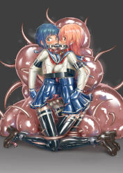  1boy 1girl armbinder bdsm blob blue_eyes blue_hair bondage bound bound_together collar crossdressing crying crying_with_eyes_open fumi11gou gag gagged gagged_male highres kneeling leashed_to_another living_clothes lock monoglove orange_eyes padlock parasite pink_hair restrained school_uniform serafuku shared_gag slime tears tentacle_clothes tentacle_seam tentaclejob tentacles tentacles_under_clothes thighhighs uniform  rating:Explicit score:200 user:Volkow