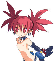  choker demon_girl disgaea etna_(disgaea) flat_chest leather loli nipples nude_filter official_art_nude_filter official_style pointy_ears red_eyes red_hair short_twintails third-party_edit topless twintails white_background  rating:Questionable score:99 user:VideoGames