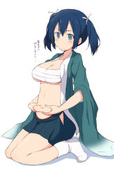 ... 10s 1girl bandages belly_grab blue_bow blue_eyes blue_hair blue_skirt bow breasts cleavage frown full_body hair_between_eyes hair_ribbon hip_vent japanese_clothes kantai_collection kimono kugui_kiyunemu large_breasts long_sleeves matching_hair/eyes midriff navel open_clothes open_kimono ribbon sarashi short_hair short_twintails simple_background sitting skirt socks solo souryuu_(kancolle) stomach sweat sweatdrop tareme text_focus translation_request twintails wariza wavy_mouth white_background white_ribbon white_socks wide_sleeves rating:Sensitive score:10 user:danbooru