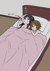  2girls aftersex akiyama_mio bed bedroom female_focus food holding holding_food k-on! multiple_girls nude pillow pocky sleeping smoking tainaka_ritsu tsukkun yuri 