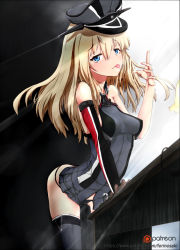 10s 1girl bismarck_(kancolle) bismarck_drei_(kancolle) blonde_hair blue_eyes blush breasts ferinosaki hat kantai_collection leaning_forward long_hair looking_at_viewer nipples patreon patreon_username pussy_juice pussy_juice_trail saliva saliva_trail small_breasts solo table tongue tongue_out rating:Explicit score:18 user:danbooru