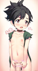  1boy 1girl black_hair breasts brown_eyes clitoris collar cum dororo_(character) dororo_(tezuka) ejaculation female_ejaculation female_focus fingering heart loli looking_up nipples open_mouth pee peeing pussy_juice samneco short_hair simple_background small_breasts tears uncensored  rating:Explicit score:85 user:Kroko768476