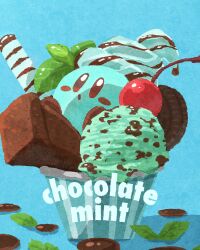  cherry chocolate cookie food food_focus food_name fruit highres ice_cream in_food kirby kirby_(series) miclot mint mint_chocolate nintendo no_humans soft_serve wafer_stick 