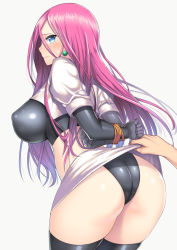 1girl alternate_color arms_behind_back ass assisted_exposure back bdsm bead beads black_gloves black_panties black_thighhighs blue_eyes blush bondage bound bound_arms breasts closed_mouth covered_erect_nipples cowboy_shot creatures_(company) crop_top cropped_jacket earrings elbow_gloves from_behind game_freak gloves hair_between_eyes hair_down hug imminent_rape impossible_clothes impossible_shirt jacket jessie_(pokemon) jewelry large_breasts leaning_forward legs_together lifting_another&#039;s_clothes long_hair looking_at_viewer midriff miniskirt nagase_haruhito nintendo out_of_frame panties pencil_skirt pokemon pokemon_(anime) profile puffy_short_sleeves puffy_sleeves shiny_clothes shirt short_sleeves shrug_(clothing) simple_background sitting skirt solo_focus team_rocket thighhighs underwear upskirt very_long_hair white_background white_jacket white_skirt rating:Questionable score:181 user:danbooru