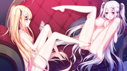  &gt;_&lt; 2girls 6_yin :3 =_= ahoge anus bad_id bad_pixiv_id barefoot blonde_hair blush breasts cellphone censored closed_eyes completely_nude couch drooling feet female_footjob footjob hair_between_eyes hair_ornament hair_ribbon highres holding holding_phone incest knees_up large_breasts light_particles long_hair looking_at_another lying md5_mismatch multiple_girls navel niliu_chahui nipples nude on_back on_couch open_mouth original phone pointless_censoring pussy pussy_juice pussy_juice_puddle pussy_juice_trail red_eyes ribbon saliva shiny_skin siblings sisters sitting small_breasts smartphone smile spread_legs spread_pussy tears toes tokisaki_asaba_(niliu_chahui) tokisaki_mio_(niliu_chahui) twintails two_side_up uncensored very_long_hair white_hair x_hair_ornament yuri  rating:Explicit score:306 user:danbooru