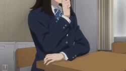  1girl animated animated_gif classroom desk eating nose_picking school_desk school_uniform sitting subtitled under_ninja yamada_mitsuki  rating:General score:5 user:FallenHana