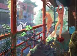  ass bird casual_nudity censored completely_nude japan male_focus multiple_boys nude outdoors penis pigeon plant shota testicles vegetation zngo 