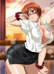    1girl breasts brown_hair chinkyuu_koudai ikkitousen large_breasts official_art skirt solo standing  rating:Questionable score:39 user:arutos