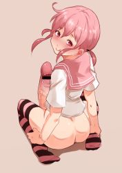  1boy :q androgynous ass bar_censor blush bottomless brown_background censored erection feet from_behind hands_on_feet highres huge_penis kneeling large_penis leg_hold legs looking_at_viewer looking_back male_focus original penis pink_eyes pink_hair pink_theme pointless_censoring school_uniform serafuku short_hair short_twintails shota sidelocks simple_background sitting smile socks soles solo striped_clothes striped_socks striped_thighhighs thighhighs tongue tongue_out trap twintails veins veiny_penis wachiwo  rating:Explicit score:243 user:FLaSh1k