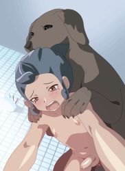  2boys all_fours anal animated animated_gif bathroom bestiality blush bouncing_penis dark_skin dog doggystyle erection flaccid foreskin from_below inazuma_eleven inazuma_eleven_(series) inazuma_eleven_go indoors male_focus male_penetrated moaning multiple_boys nenna nude on_floor open_mouth penis sex sex_from_behind short_hair shota tears tiles tsurugi_kyousuke uncensored yaoi  rating:Explicit score:762 user:Cane751