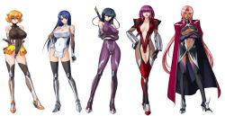 00s 5girls areola_slip armor arms_behind_back bare_shoulders black_hair black_legwear black_leotard black_panties blonde_hair blue_eyes blue_hair blunt_bangs bodysuit boots breast_hold breasts cape center_opening cleavage cleavage_cutout clenched_hand cloak closed_mouth clothing_cutout collarbone contrapposto covered_erect_nipples covered_navel crossed_arms crossed_legs dark-skinned_female dark_skin dress elbow_gloves everyone expressionless eyebrows female_focus fishnets flipped_hair full_body gloves greaves grin groin hair_between_eyes hair_intakes half-closed_eyes hand_on_own_hip hand_on_own_thigh head_tilt high_heels highleg highleg_leotard hime_cut hip_focus igawa_asagi igawa_sakura impossible_clothes impossible_leotard ingrid_(taimanin_asagi) ingrid_(taimanin_murasaki) kagami_hirotaka katana large_breasts legs leotard light_smile lineup lipstick long_hair looking_at_viewer low_ponytail low_twintails makeup miniskirt mole mole_under_mouth multiple_girls navel ninja no_bra oboro_(taimanin_asagi) official_art orange_hair panties parted_bangs parted_lips pelvic_curtain pink_hair pleated_skirt ponytail puffy_sleeves purple_bodysuit purple_hair purple_lips red_eyes red_leotard sheath sheathed shiny_clothes shiny_skin shoes short_dress short_hair showgirl_skirt siblings simple_background sisters skin_tight skirt smile standing sword taimanin_(series) taimanin_asagi taimanin_murasaki taut_clothes thick_eyebrows thigh_boots thigh_gap thighhighs thighs turtleneck twintails two_side_up underboob underwear unitard vambraces very_long_hair weapon weapon_on_back white_background yatsu_murasaki rating:Questionable score:202 user:danbooru