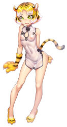  1girl alternate_costume animal_ears bare_legs blonde_hair cat_girl cat_tail character_sheet china_dress chinese_clothes claws dress embarrassed fangs full_body highleg highleg_panties lilith-soft long_hair medium_hair nipples official_alternate_costume open_mouth panties see-through see-through_dress short_dress simple_background solo standing sweat tail taimanin_(series) taimanin_rpgx thighs thong tiger_ears tiger_tail torajiro_(taimanin_series) underwear white_background wide_hips zol 
