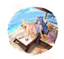  1girl ahoge alternate_costume animal_ear_headphones animal_ears aqua_hair aqua_one-piece_swimsuit aqua_sky armpit_crease artist_request bag bare_legs beach_chair beak bird bow cat_ear_headphones chair cloud collarbone conch cropped_jacket crossed_legs cup digital_media_player fake_animal_ears fake_whiskers fence final_gear flower food footwear_bow fruit full_body graph green_eyes hand_on_own_chest hat headphones highres innertube ipod island jacket legs lemon lemon_slice lemonade long_hair looking_at_viewer lounge_chair low-tied_long_hair lying messy_hair mountain neck no_socks ocean official_art on_back on_chair one-piece_swimsuit open_mouth palm_leaf palm_tree pillow pink_flower pitcher radio ribbon sailor_collar sailor_hat sand screen seagull see-through see-through_jacket see-through_sleeves see-through_swimsuit shoe_strap sidelocks single_barefoot sitting sky snack solo spaghetti_strap star_ornament starfish striped_collar swim_ring swimsuit swimsuit_ribbon table tachi-e the_stranger_(final_gear) third-party_source toes transparent_background tree twintails two-tone_sailor_collar very_long_hair water white_bow white_ribbon white_sailor_collar wooden_fence yellow_bird 