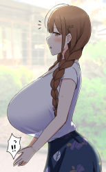  1girl absurdres breasts brown_eyes brown_hair highres huge_breasts idolmaster idolmaster_shiny_colors kuwayama_chiyuki looking_at_viewer shirt solo tomato_rice white_shirt  rating:Questionable score:37 user:RedMachine123