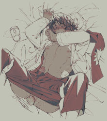  2boys abs anal anus arknights ass blush clothes_lift clothing_aside cum cum_in_ass cumdrip erection highres legs_apart legs_up lying male_ass male_focus male_penetrated manjyufroth multiple_boys muscular_uke nipples on_back on_bed pectorals penis perineal_bulge perineum pink_anus puckered_anus sex shirt_lift spread_legs testicles thighs thorns_(arknights) toned toned_male toned_stomach uncensored well_used_anus yaoi  rating:Explicit score:52 user:cibokiri