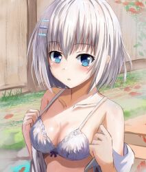  breasts date_a_live flygombal highres medium_breasts short_hair tobiichi_origami underwear white_hair  rating:General score:21 user:flygombalart