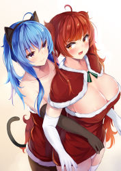  2girls animal_ears areola_slip azur_lane bare_shoulders black_gloves blush breasts cape cat_ears cat_tail cleavage closed_mouth clothes_lift collarbone covered_erect_nipples dress dress_lift elbow_gloves fake_animal_ears fake_tail fang gloves highres honolulu_(azur_lane) irohara large_breasts long_hair md5_mismatch multiple_girls open_mouth panties purple_eyes red_cape red_dress red_eyes resolution_mismatch side_ponytail sidelocks smile source_smaller st._louis_(azur_lane) strapless strapless_dress tail thighhighs twintails underwear very_long_hair white_gloves white_legwear white_panties  rating:Questionable score:20 user:danbooru