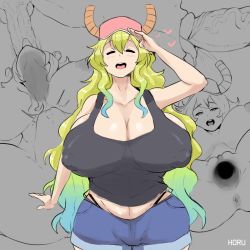 1boy 1girl anus aqua_hair ass blonde_hair blush breasts cleavage clitoris closed_eyes covered_erect_nipples deepthroat fellatio gradient_hair heart hetero highleg_bikini_bottom highres horns horu_(horu_111) huge_breasts kobayashi-san_chi_no_maidragon long_hair looking_at_viewer lucoa_(maidragon) lying monochrome multicolored_hair open_mouth oral pussy simple_background smile spread_legs spread_pussy stomach_bulge teeth thick_thighs thighs tongue uncensored rating:Explicit score:131 user:kein718