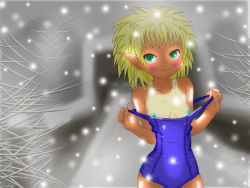  bluelimelight flat_chest loli m.u.g.e.n mugen oni original pasties ran-oh snow swimsuit tale_of_moon tan tanline winter  rating:Questionable score:4 user:Luner_Child