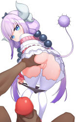 1boy 1girl age_difference anus ass ass_grab bad_id bad_pixiv_id bent_over black_panties blue_eyes blunt_bangs cleft_of_venus clothed_female_nude_male dark-skinned_male dark_skin from_behind grabbing hair_ornament hetero highres interracial kanna_kamui kobayashi-san_chi_no_maidragon loli long_hair looking_at_viewer looking_back low_twintails male_masturbation masturbation nude panties panty_pull penis pov presenting purple_hair pussy shiny_skin skindentation thigh_gap thighhighs thighs twintails uncensored underwear very_long_hair white_background white_thighhighs yeong_r6 rating:Explicit score:436 user:danbooru