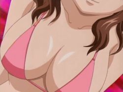 00s 1girl akahori_gedou_hour_rabuge animated animated_gif bikini bikini_top_only bouncing_breasts breasts brown_hair cleavage close-up head_out_of_frame hokke_otone large_breasts long_hair lowres screencap smile solo swimsuit wavy_hair rating:Questionable score:40 user:TendouS